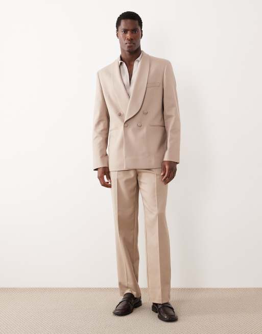Esmoquin color piedra de corte estándar con detalles en contraste de sarga de ASOS DESIGN