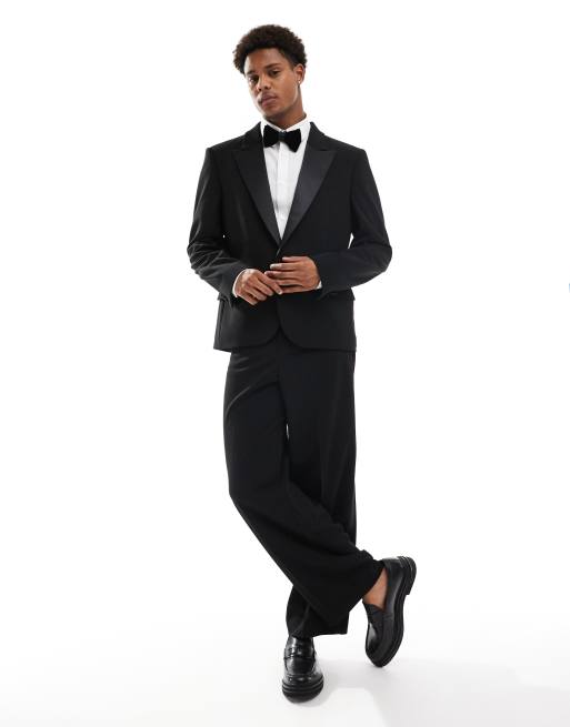 Esmoquin negro de corte slim con solapas de satén de ASOS DESIGN