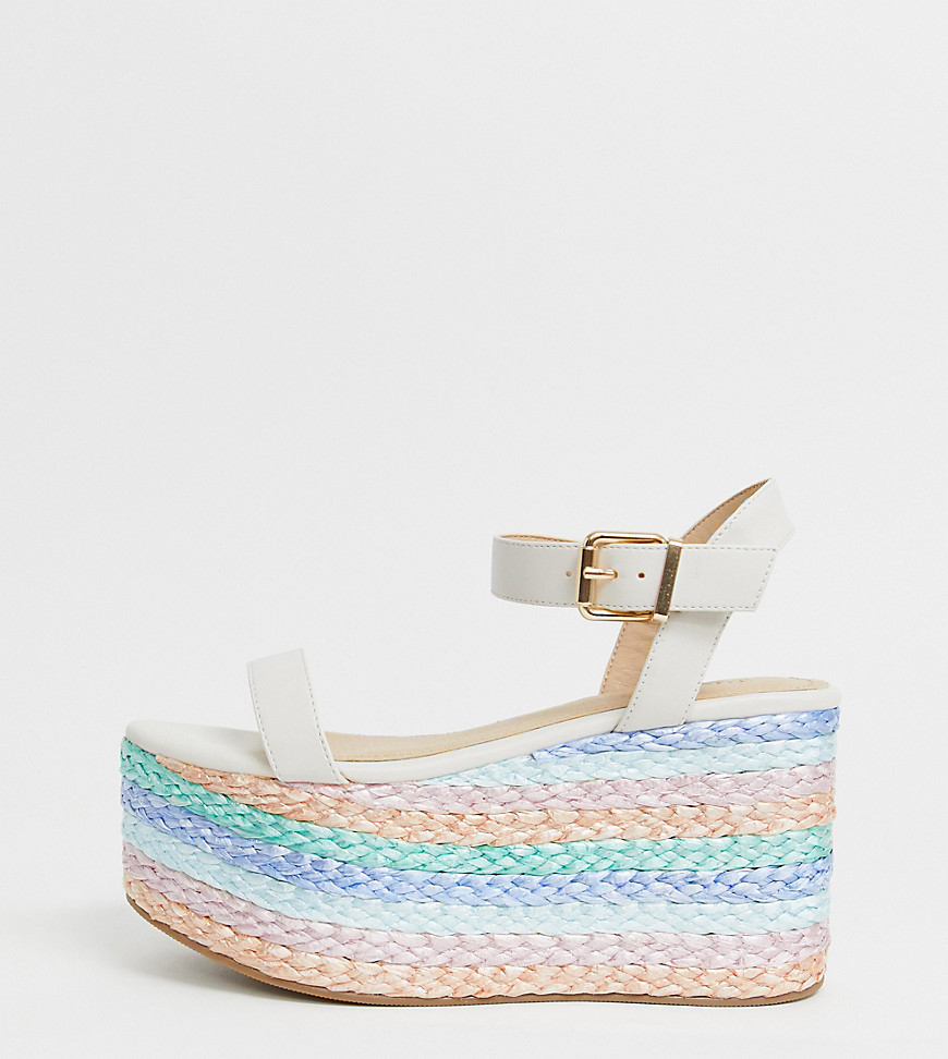 Espadrillos plateau-sandal af raffia med bred pasform fra Truffle Collection-Multifarvet
