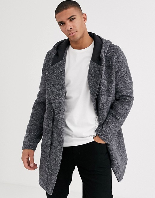 Esprit assymetric wool overcoat with hood in grey