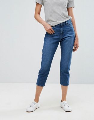Esprit – Beskurna jeans i mom jeans-modell-Blå