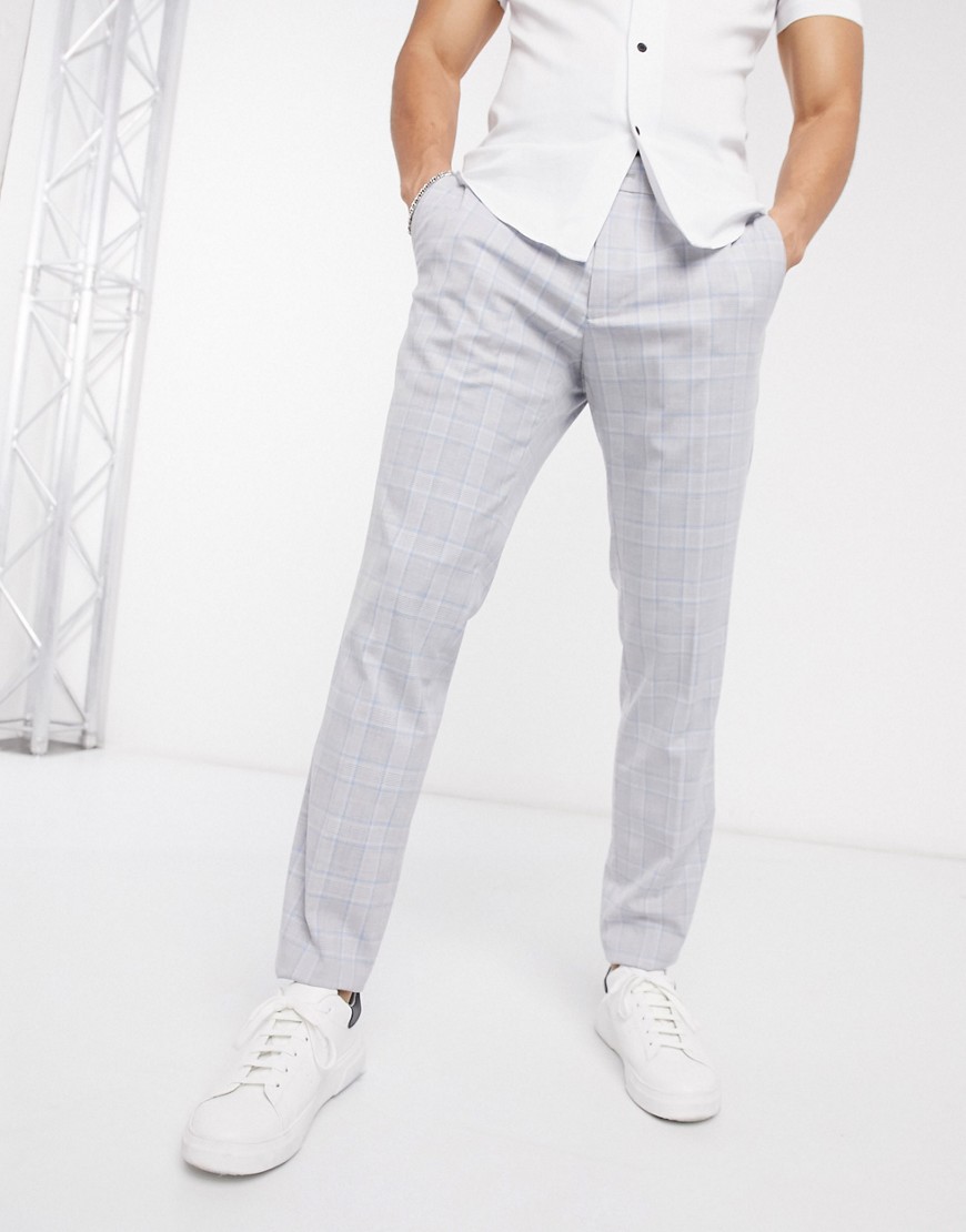 Esprit - Blå och grå kostymbyxor med smal passform och rutmönster