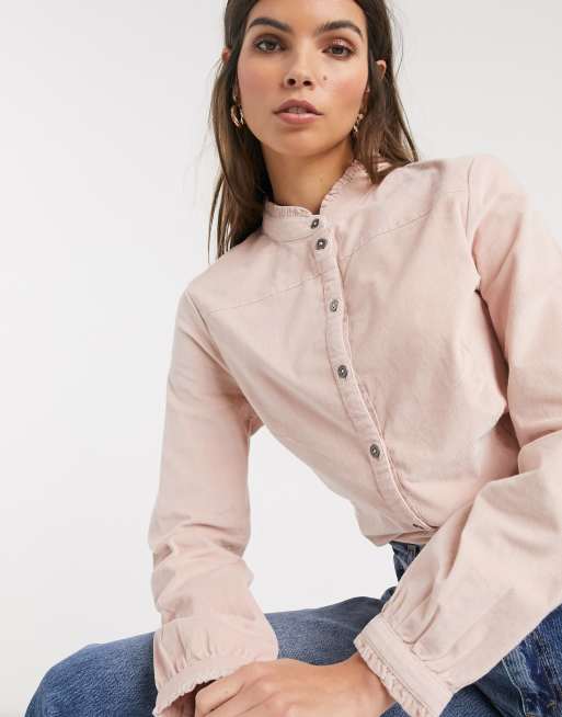 Esprit - Blusa accollata a coste rosa