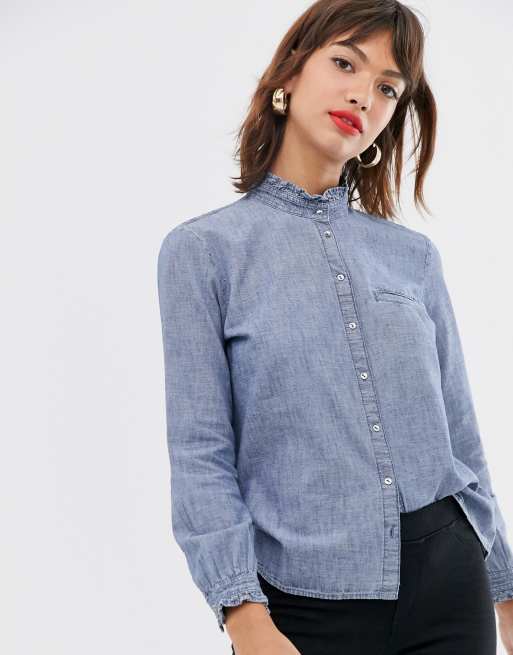 Esprit - Blusa di jeans con volant blu