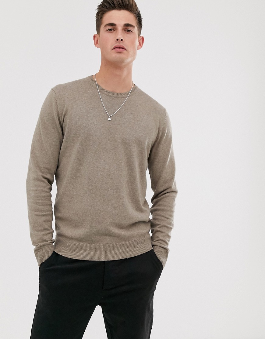 Esprit – Brungrå tröja med rund halsringning i bomull och kashmir-Guldbrun