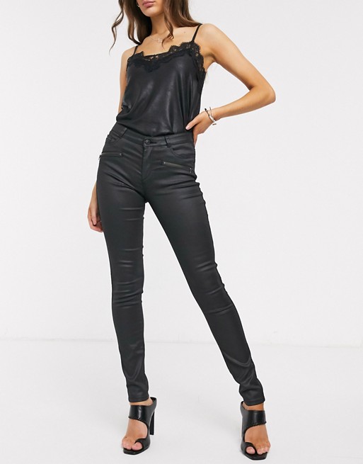 Esprit coated skinny jeans in black