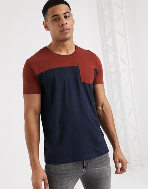 Esprit colour block t-shirt in rust and navy