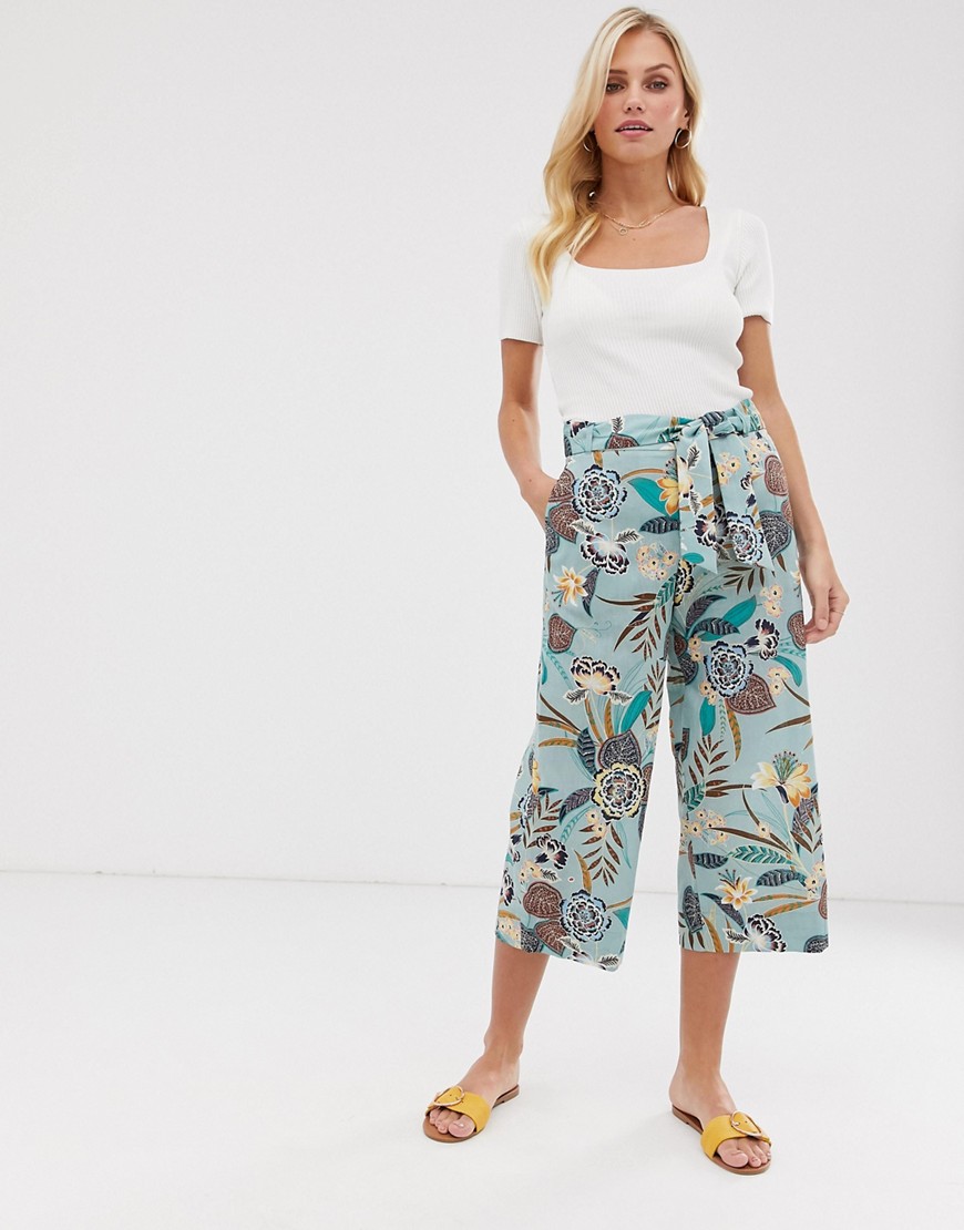 Esprit - Culotte-broek emt tropische print en wijde pijpen-Multi