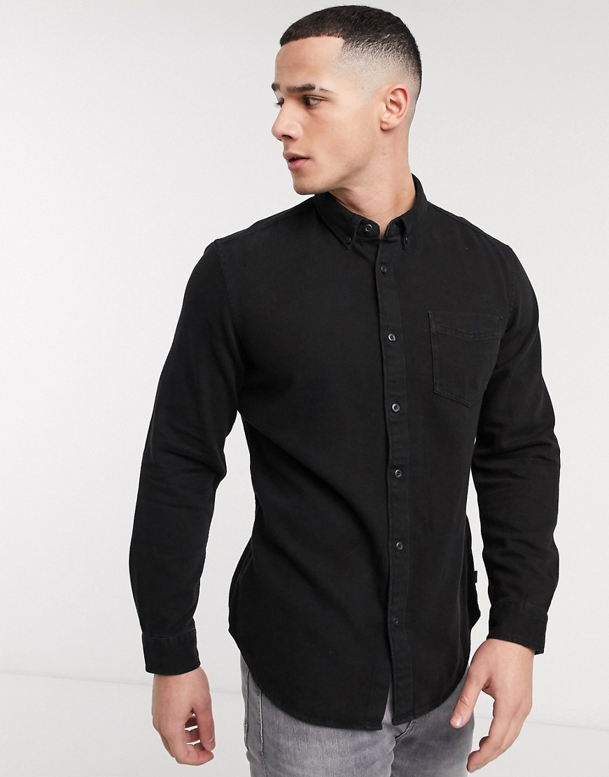 Esprit - Denim overhemd in zwarte wassing