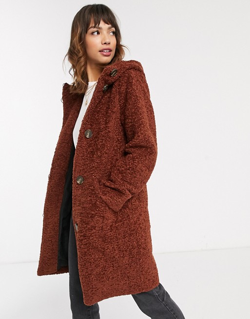 Esprit faux fur duffle coat in brown
