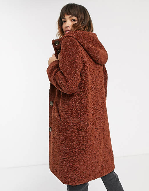 trechter doe alstublieft niet dienblad Esprit faux fur duffle coat in brown | ASOS