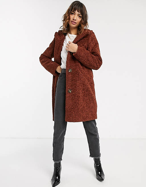 trechter doe alstublieft niet dienblad Esprit faux fur duffle coat in brown | ASOS
