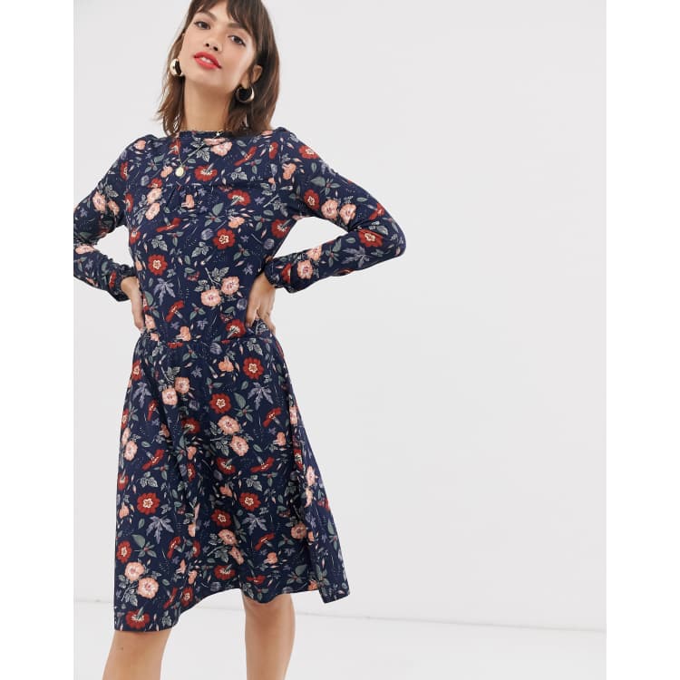 Garden splendor navy outlet blue floral print dress