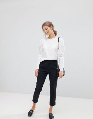 Esprit - Getailleerde broek met cropped hoge taille-Zwart