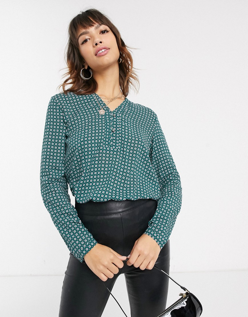 Esprit - Geweven blouse met fijne geoprint in groen