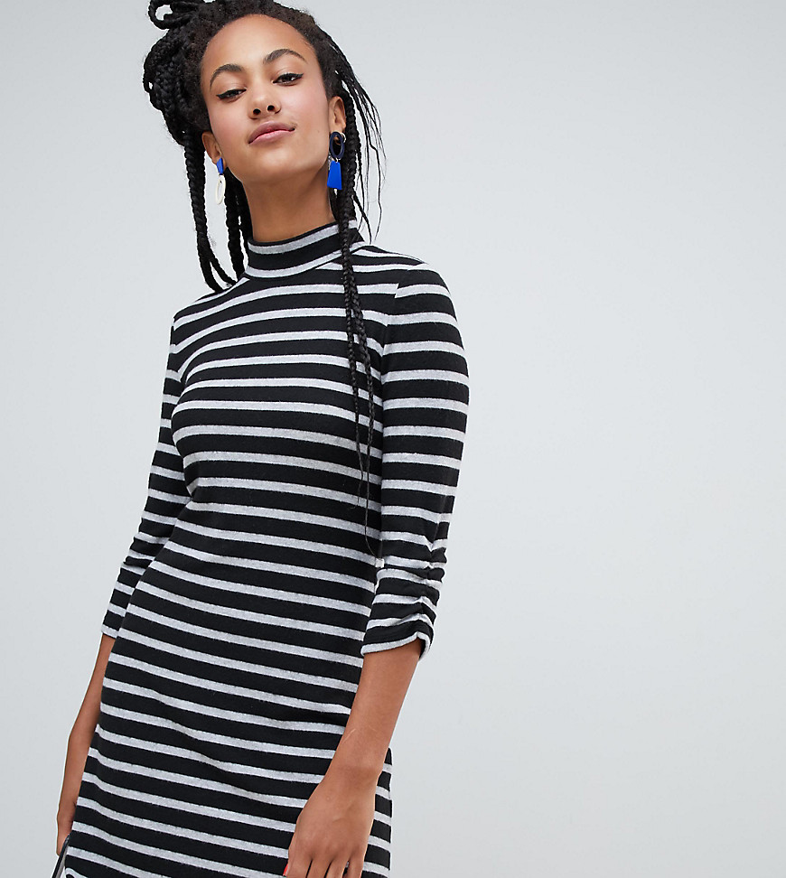Esprit high neck stripe dress in black and white-Multi