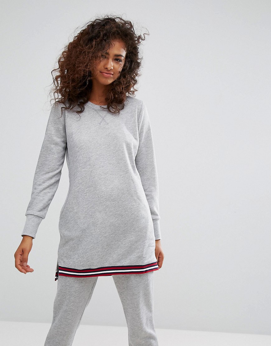 Esprit - Lange pyjamatop van sweaterstof in grijs