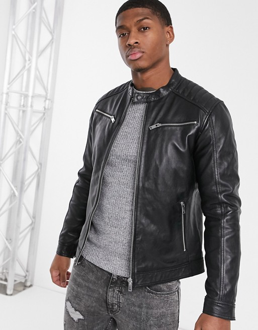 Esprit leather biker jacket in black