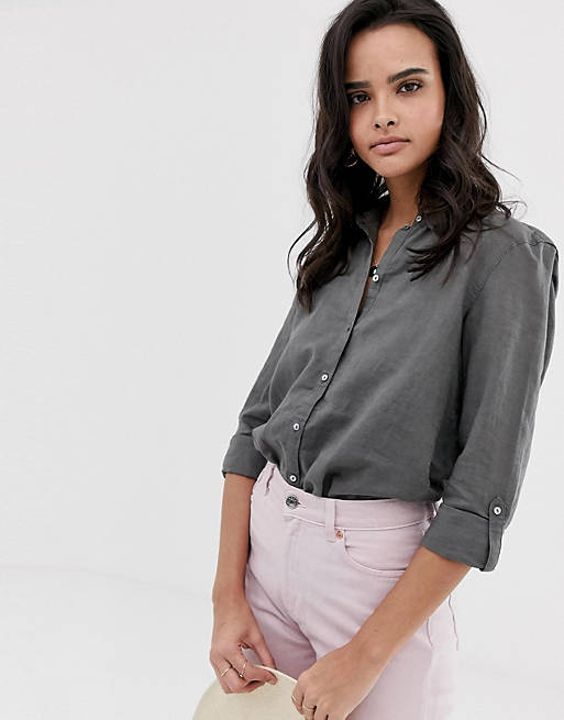 gewelddadig juni Tips Esprit linen blouse in khaki | ASOS