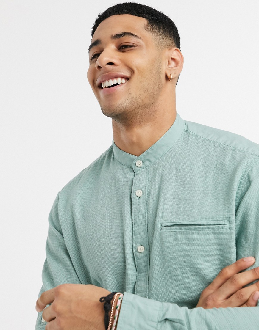 Esprit long sleeve shirt with grandad collar-Green