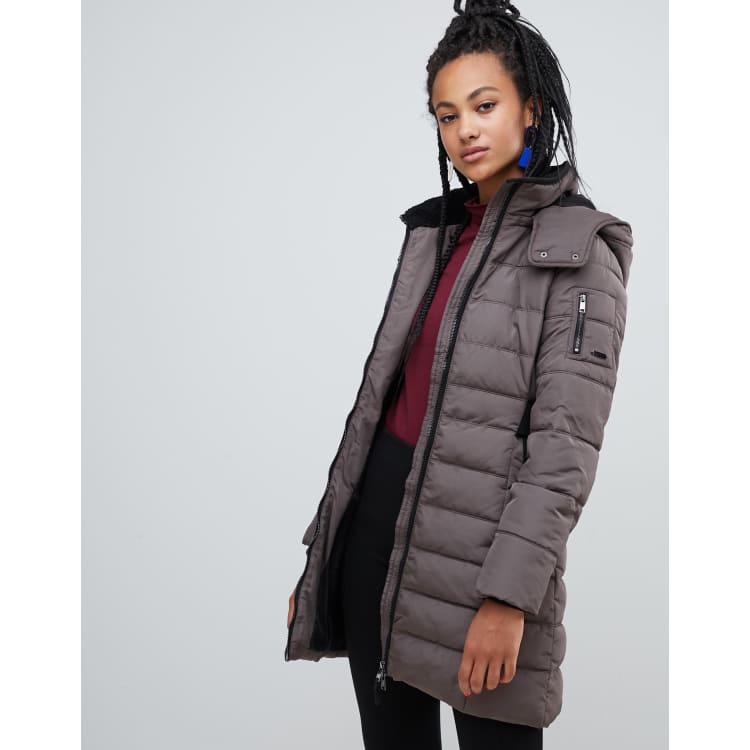 Esprit mid padded jacket with deals faux fur hood in black