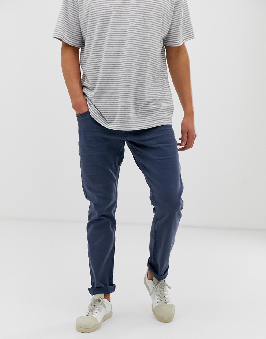 Esprit – Marinblå byxor med smal passform och 5 fickor