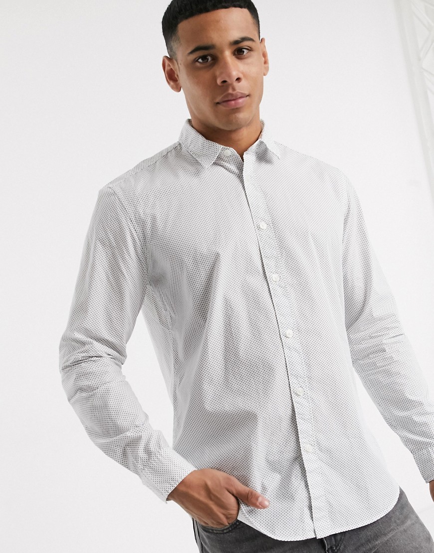 Esprit - Overhemd met lange mouwen en fijne print-Wit