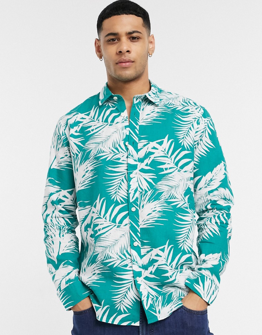 Esprit - Overhemd met palmbladprint in groen
