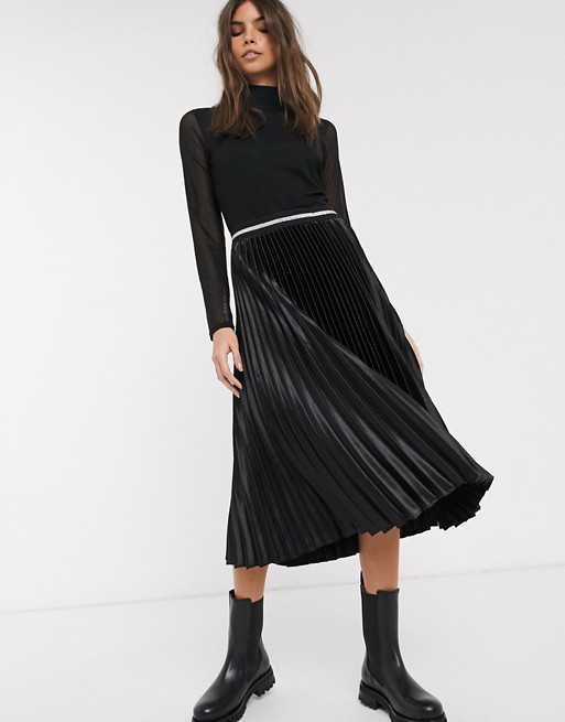 Esprit pleated skirt with glitter waist band in black