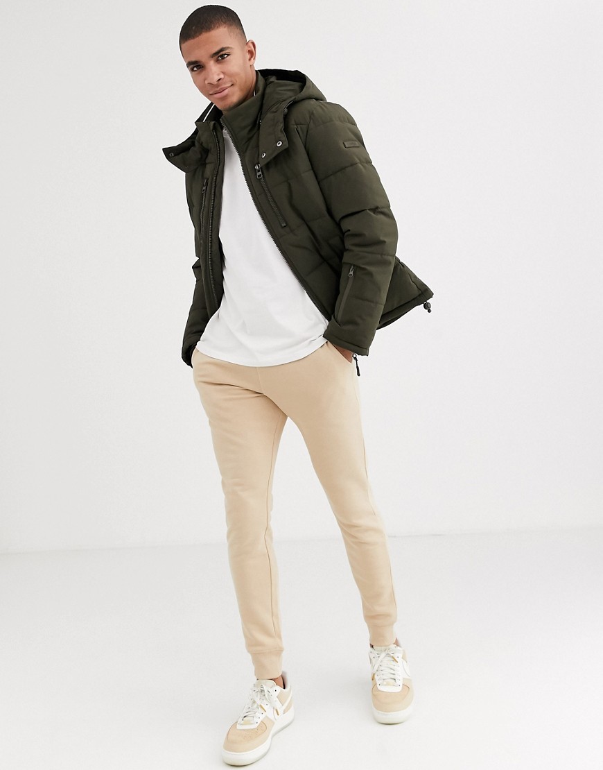 Esprit Puffer Jacket With Hood In Khaki-green