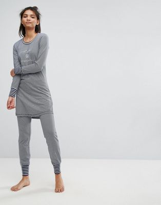 Esprit – Randig pyjamasnederdel-Marinblå
