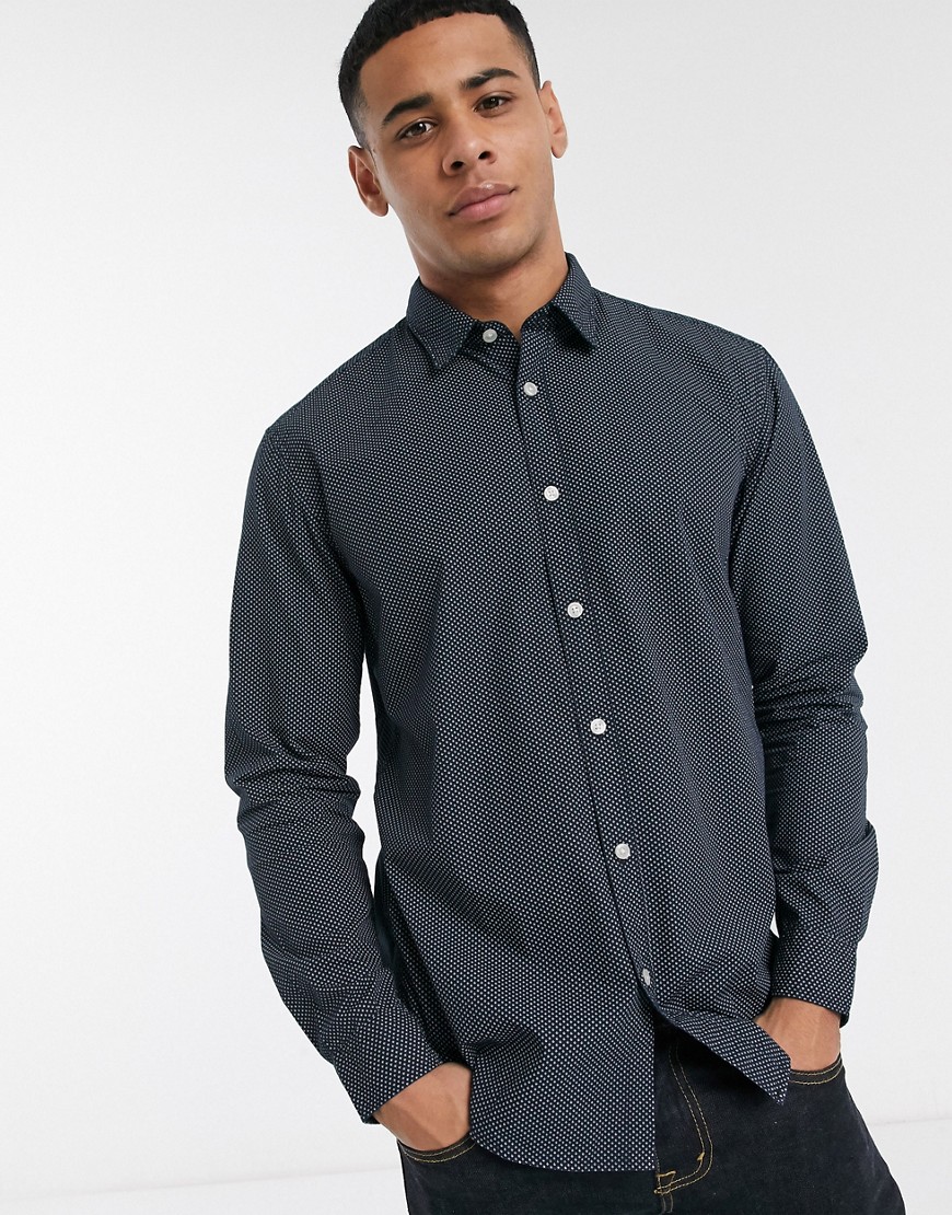 Esprit shirt in long sleeve with ditsy print-Blue