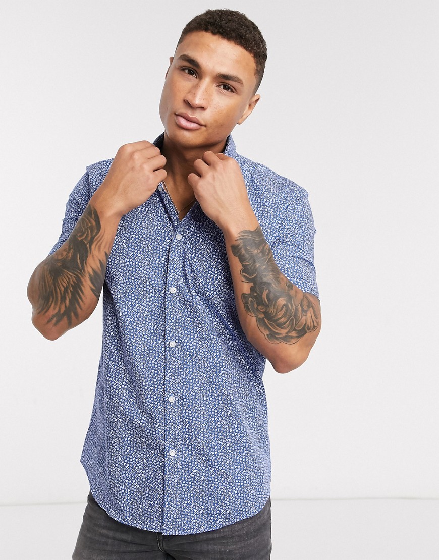 Esprit shirt in short sleeve with ditsy floral print-Blue