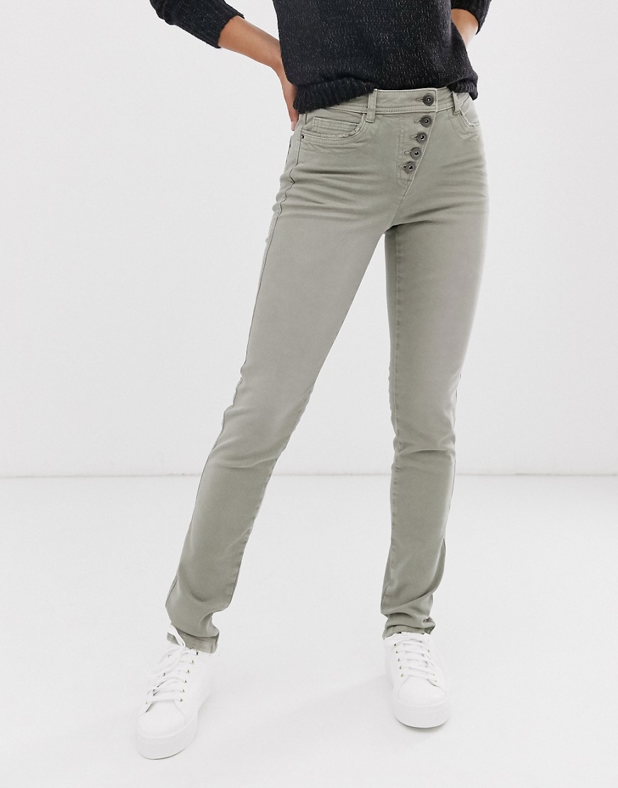 Esprit - Skinny jeans met 5 zichtbare knopen in kaki-Groen