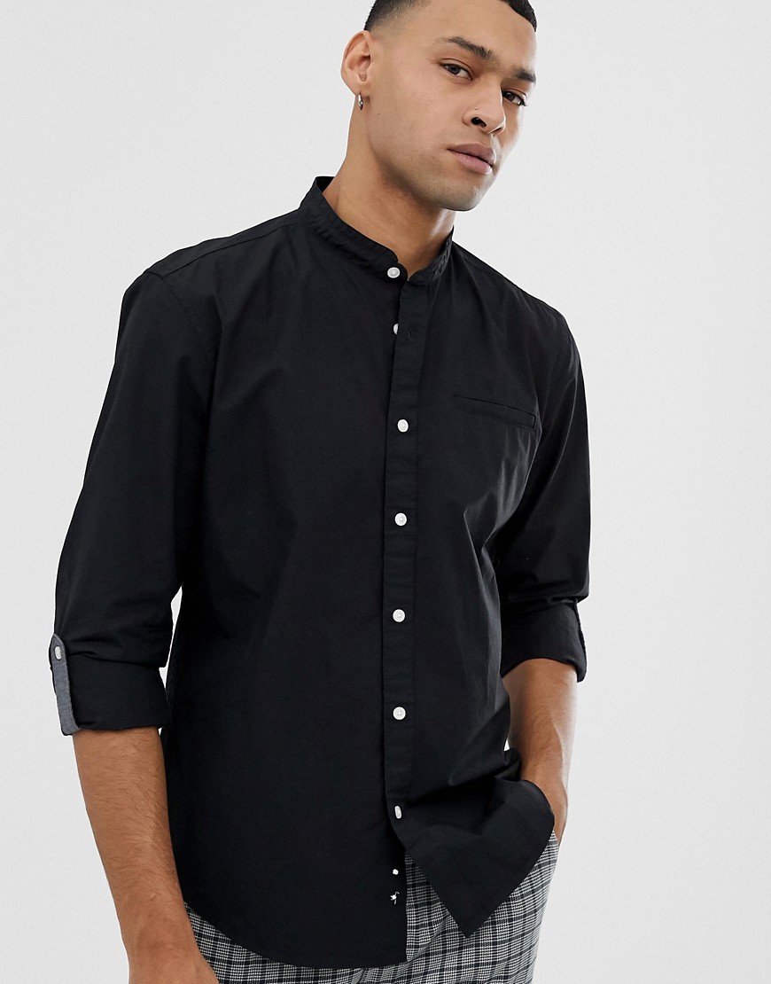 Esprit - Slim-fit overhemd zonder kraag in zwart