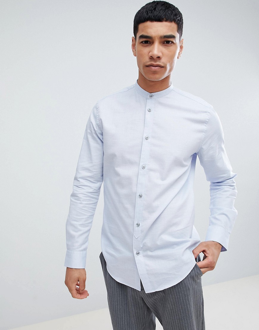 Esprit Slim Fit Smart Shirt With Grandad Collar and Easy Iron-Blue