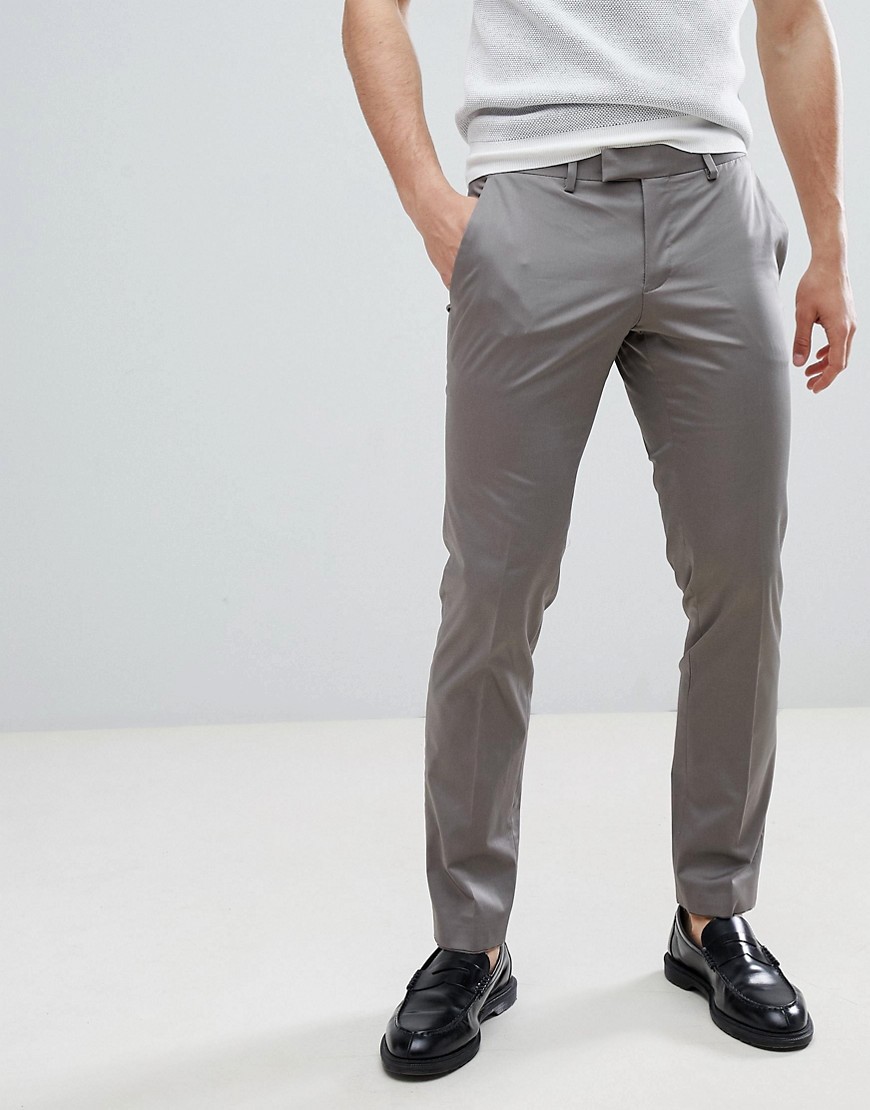 Esprit Slim Fit Smart Trouser In Cotton Sateen-Grey