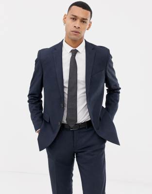 Esprit slim fit suit jacket in blue twisted yarn