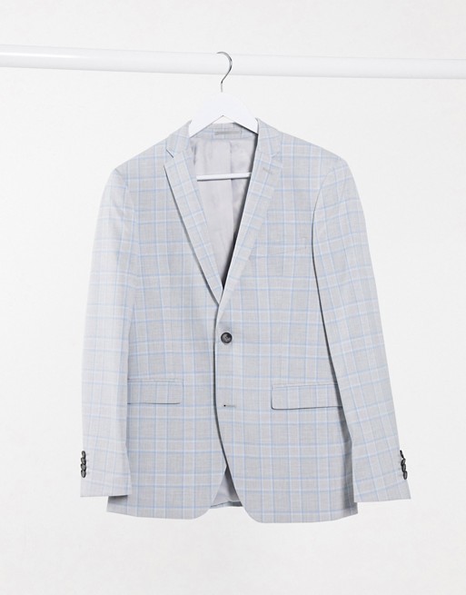 Esprit Slim Suit jacket in blue and grey check