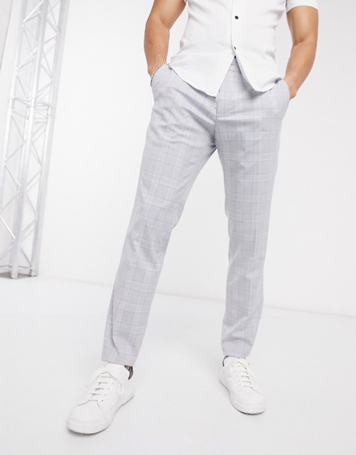 Esprit Slim Suit trousers in blue and grey check