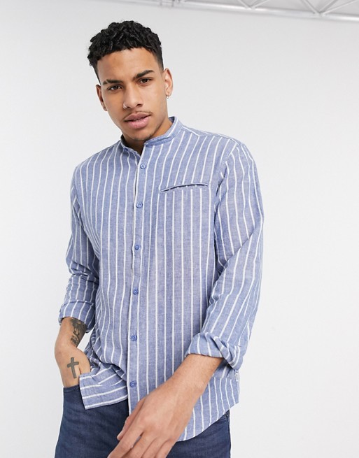 Esprit stripe grandad collar shirt in blue