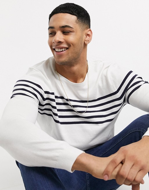 Esprit stripe jumper in white and navy