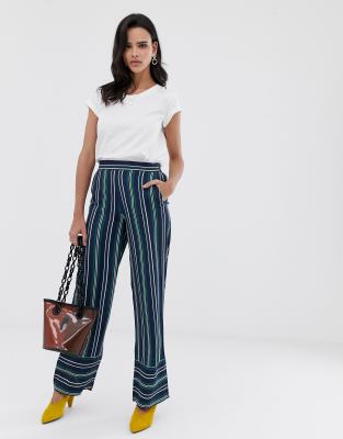 navy striped wide leg pants