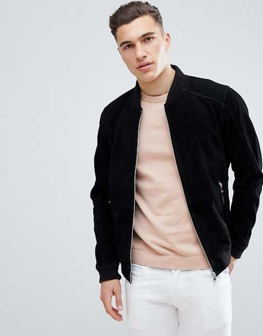 Mens suede bomber deals jacket black