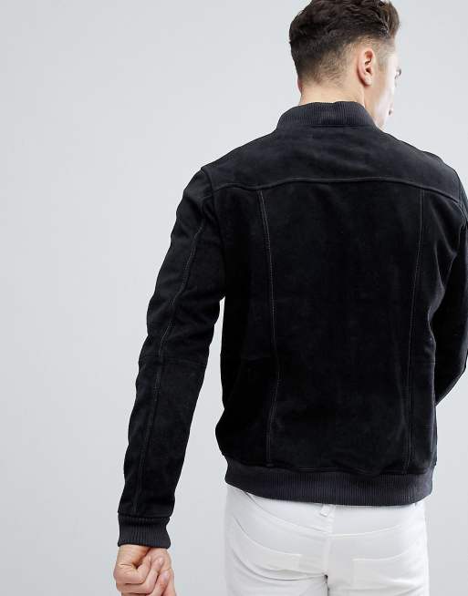 Esprit Suede Bomber Jacket In Black