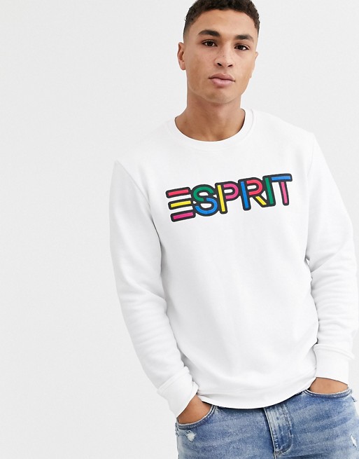 Esprit sweatshirt with rainbow chest logo in white