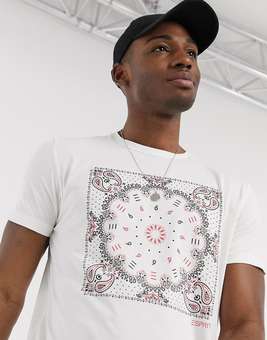 Esprit - T-shirt bandanaprint in wit