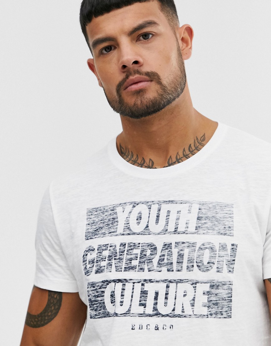 Esprit - T-shirt bianca con scritta Youth-Bianco