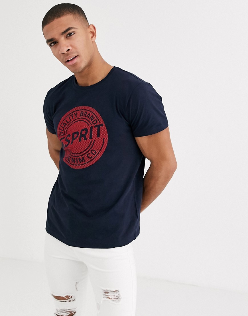 Esprit - T-shirt con logo blu navy
