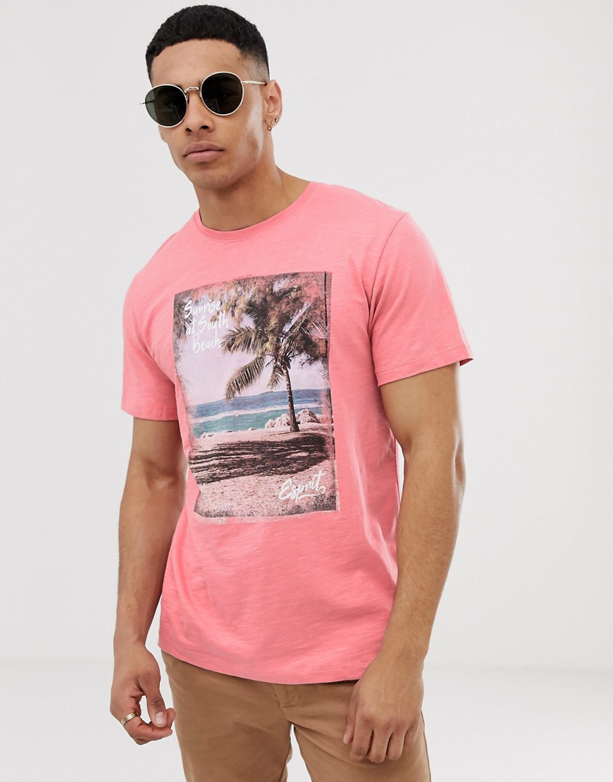Esprit - T-shirt con scritta Beach-Rosa